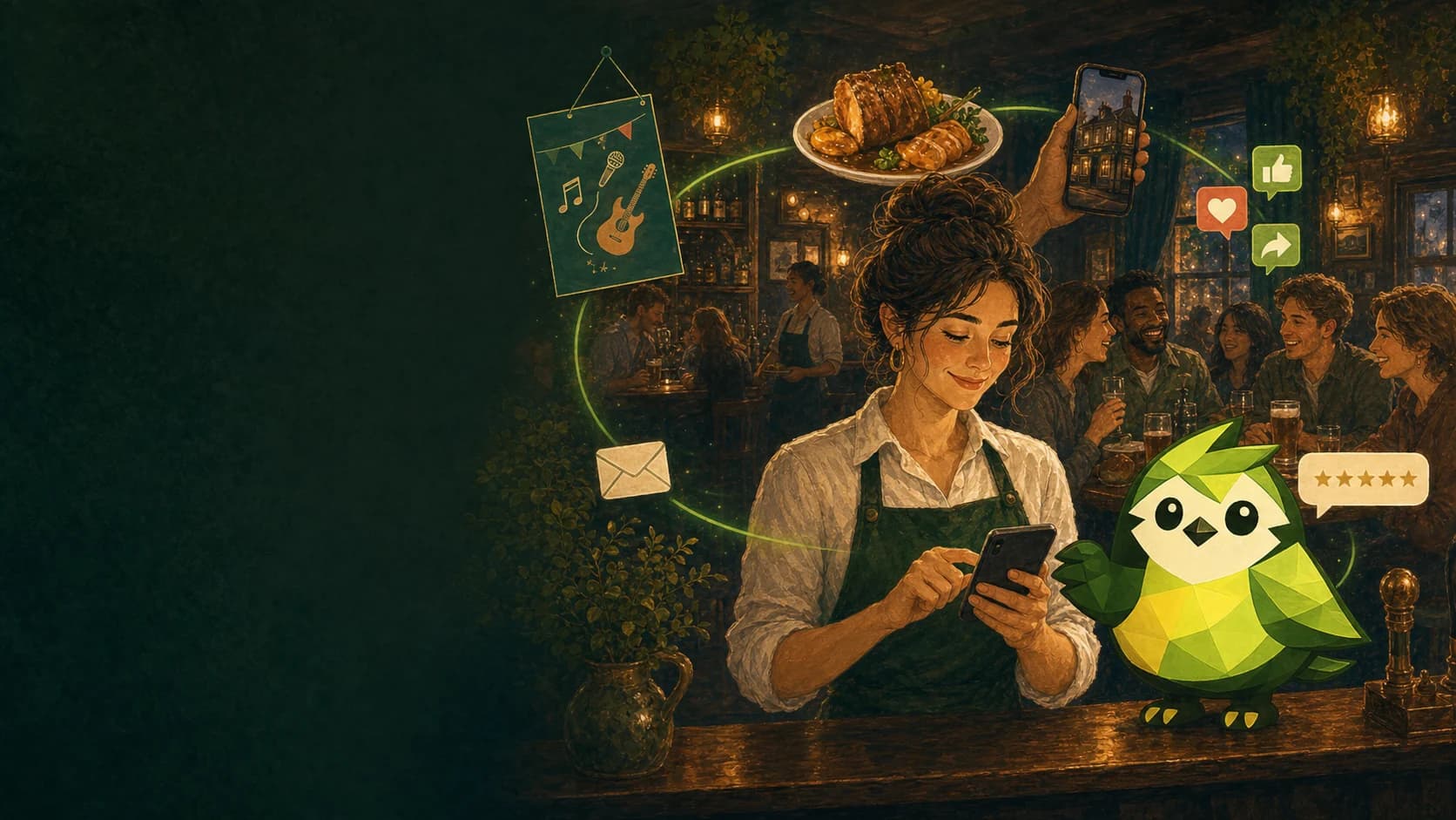 A pub manager using Pip while local content reaches customers